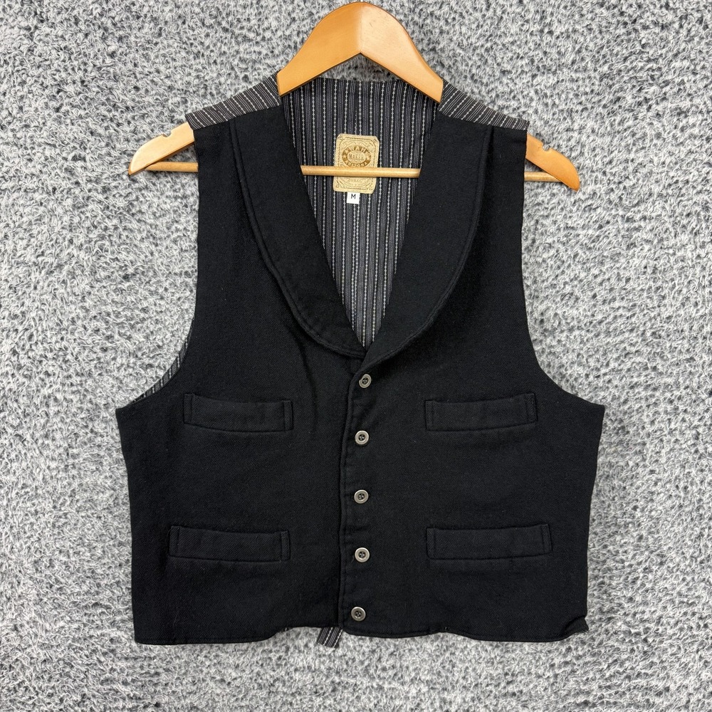 Wahmaker Vest Mens Medium Black 100% Wool Shawl Collar Western Belted USA